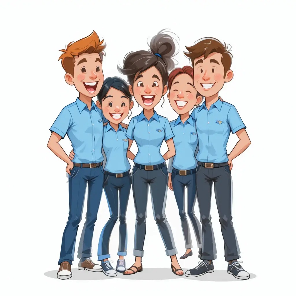 5 different cartoon employees
